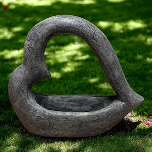 Outside heart planter, Garden planter art, Flowers pot decor, Backyard plant pot, Stone heart ornament, Lawn planter idea  | 16 in height