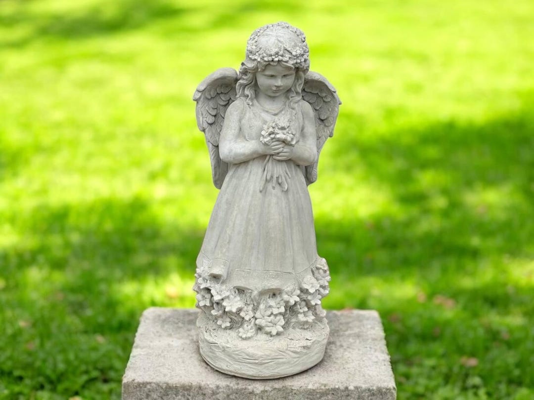 Stone Angel Statue, Garden Cherub Idea, Concrete Religious Decor ...
