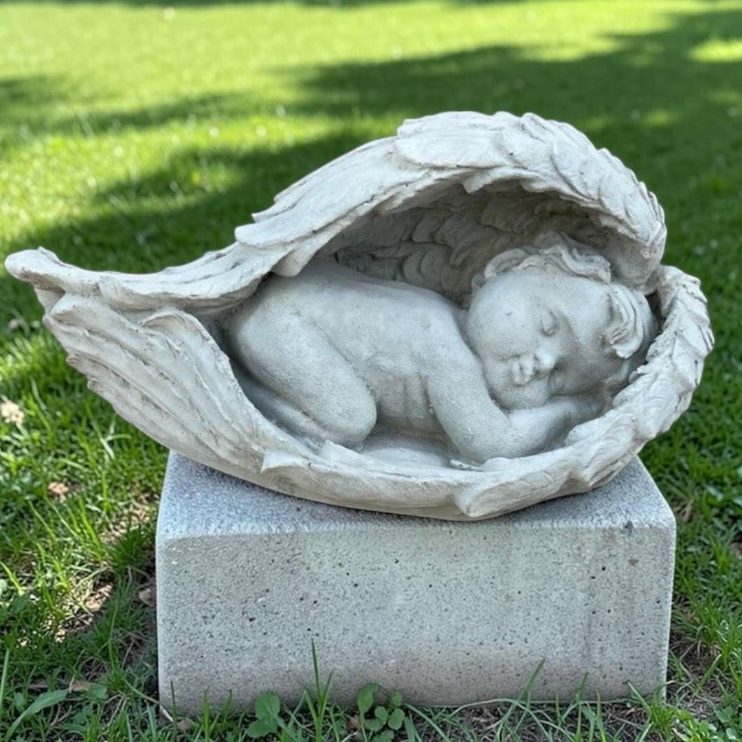 Cherub Figurine, Concrete Child Statue, Baby in Wings, Child Loss Gift ...
