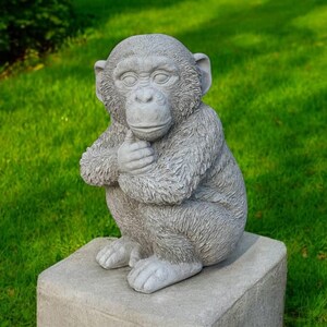 Stone monkey statue, Outdoor chimpanzee, Animal garden art, Concrete chimpanzee decor, Monkey lover gift, African animal| 13 in height