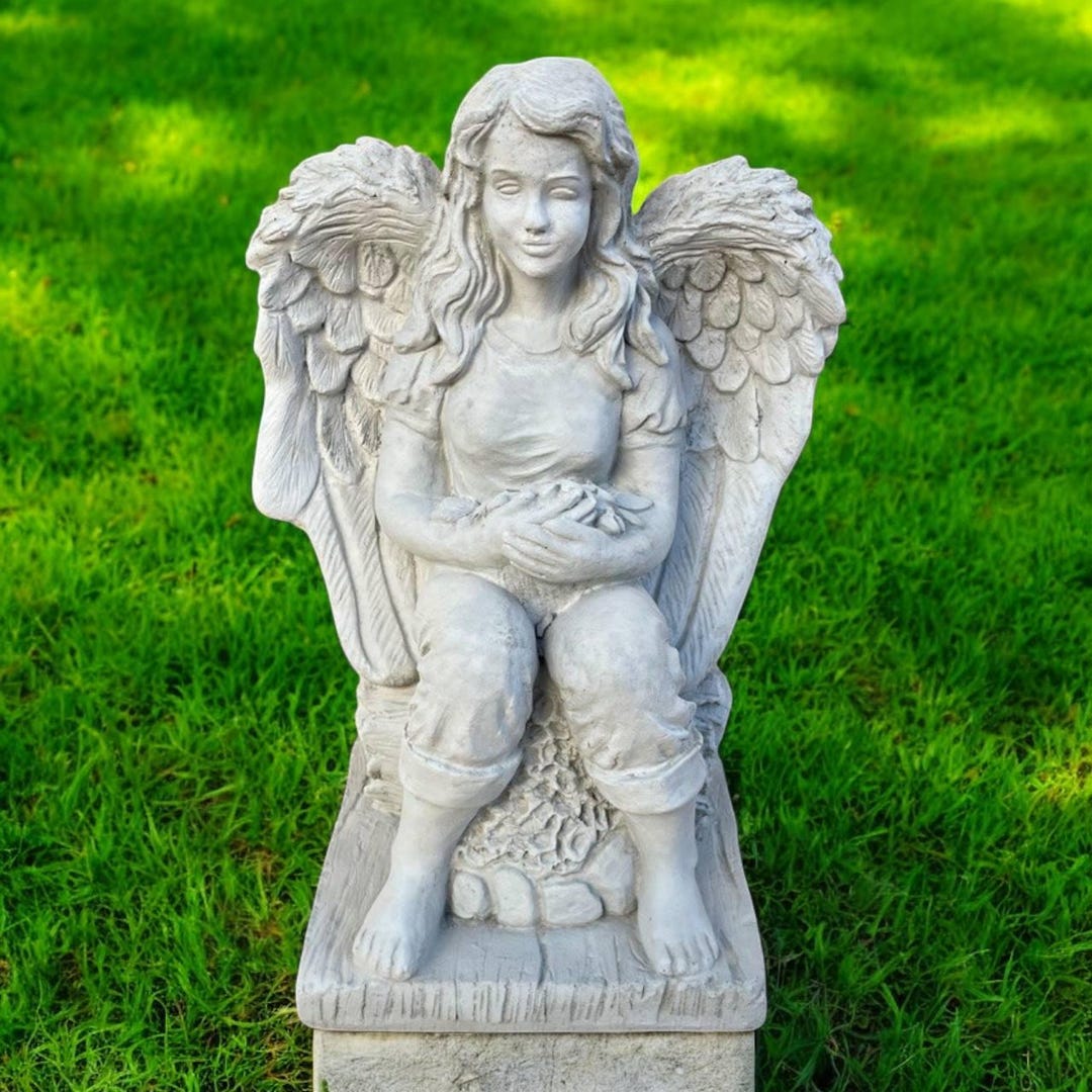 Lawn Angel Figure, Concrete Cherub Art, Beton Religious Decor, Yard ...