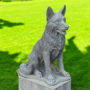 Solid dog sculpture, Beton german idea, Concrete pet decoration, Outside german art, Stone dog figure, Shepherd lawn statue | 22 in height