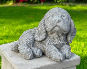 Spaniel figurine, Concrete puppy, Cocker spaniel dog, Pet loss gift, Stone dog sculpture, Laying spaniel puppy, Pet decor | 4 in height