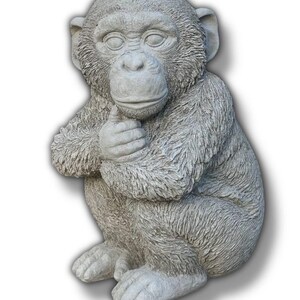 Sitting chimpanzee figurine, Concrete animal, Realistic chimpanzee, African animal statue, Yard ornament, Animal lover gift | 13 in height