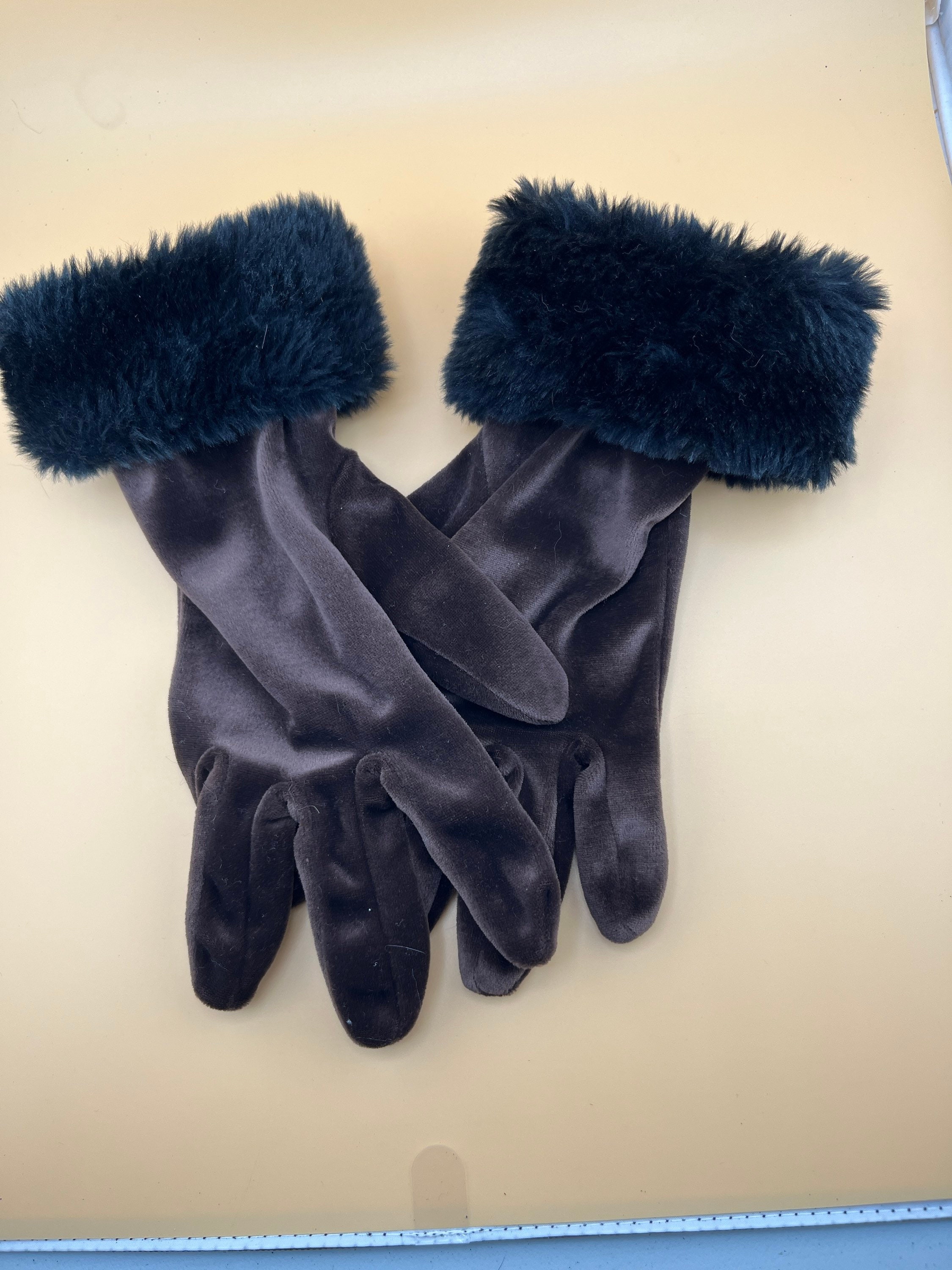 Womens Velvet and Fur Gloves One Size Fits Most Black Fur - Etsy