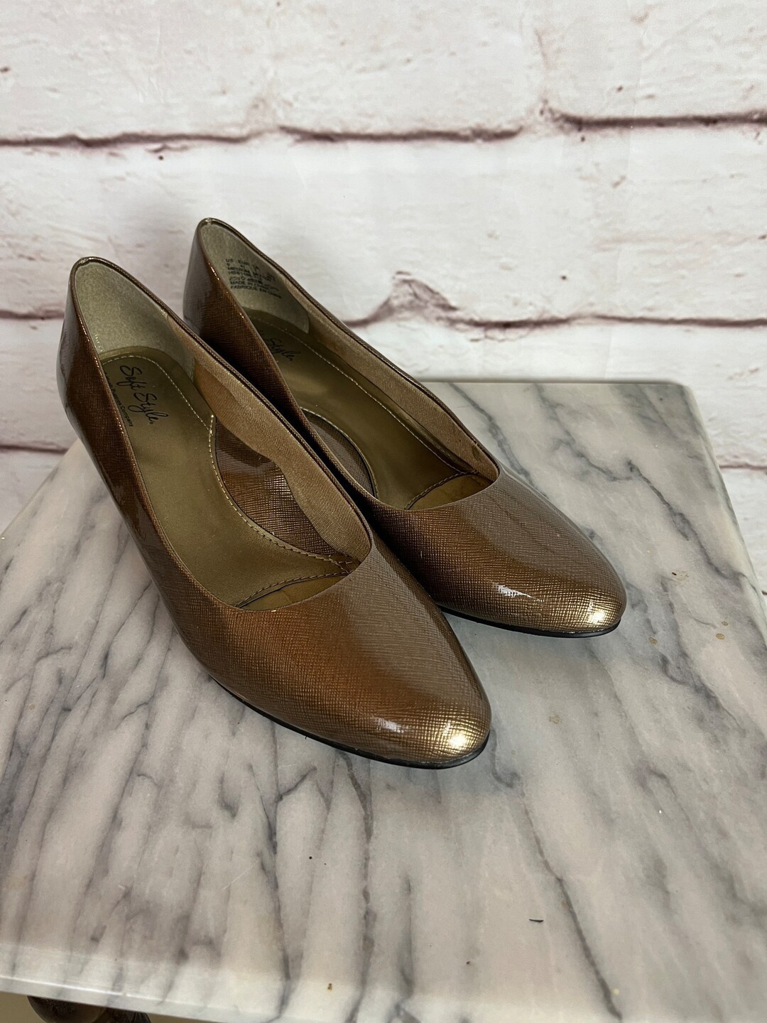 Womens Shoes Gold Low Heel Pumps Shiny Gold Color Etsy