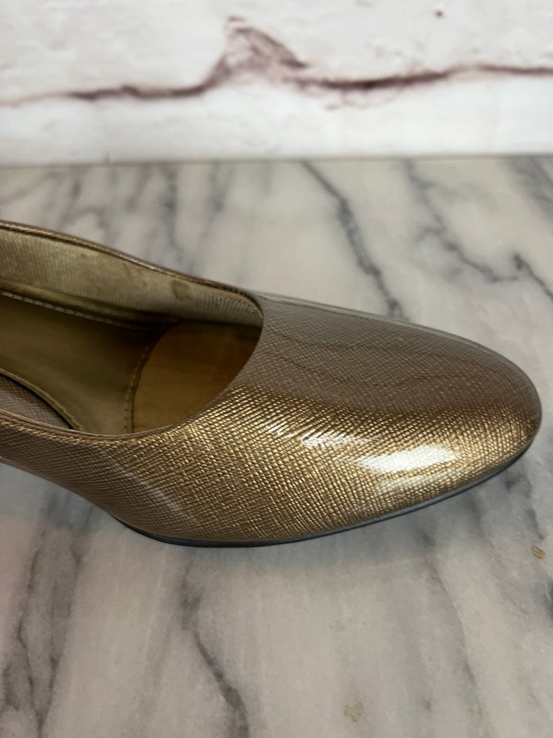 Womens Shoes Gold Low Heel Pumps Shiny Gold Color Etsy