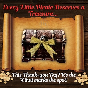 Pirate Treasure Thank You Tag | Printable Foldable Favor Tag for Kids Birthday | Editable Canva Template | Instant Download Return Gift Tag
