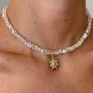 Sunburst Crystal Jewelry Set Necklace Bracelet Earrings Gold Star Pendant Bridal Wedding Gift Bridesmaid Jewelry Set Elegant Christmas Gift