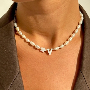 Personalized Pearl Initial Necklace Beaded Choker Custom Letter Pendant Bridesmaid Jewelry Minimalist Gift Christmas Gift Gift for Her