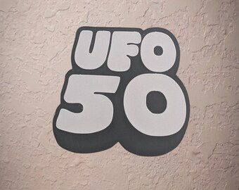 UFO 50 Game Logo Wall Decor, 3D Printed UFO 50 Sign, Mossmouth Retro Indie Gaming Setup Art, Gift for UFO 50 Fan