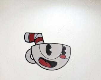 Cuphead Plastic Wall Art Sign: Red and White Video Game Decor