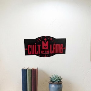 Cult of the Lamb Plastic Wall Art Sign: Red and Black Video Game Decor