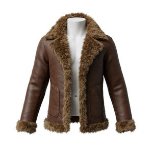 Handmade Vintage Brown Leather Fur Jacket – Pure Cowhide Front Zipper Leather Jacket - Medieval Winter Leather Outfit - Festival Outfit