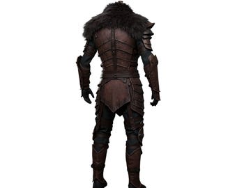 Brown Leather Medieval Warrior Armor with Fur Trim Viking Knight Costume