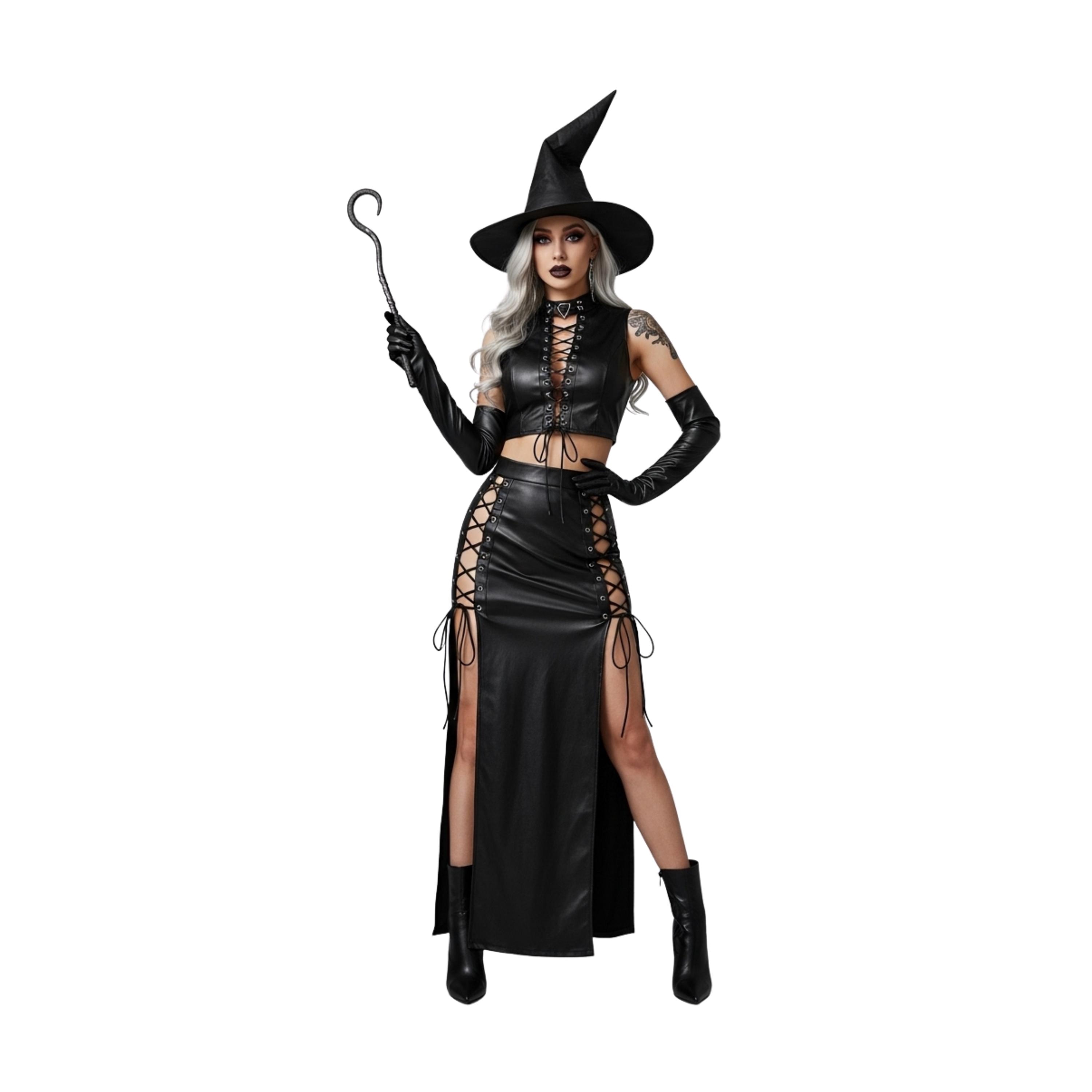 Handmade Leather Witch Costume: Lace-up Crop Top & High-slit Skirt - Etsy