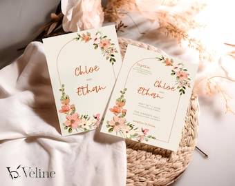 Floral Arch Wedding Invitation Template, Terracotta, Rust, Orange (Printable, Editable Canva Link)