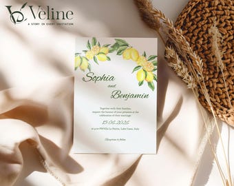 Editable Lemon Wedding Invitation Template | Citrus Floral Canva Invite | Digital Download 5x7 Instant Access