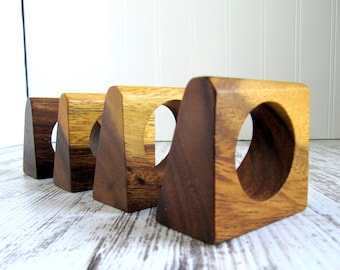 Vintage MCM Geometric Teak Napkin Rings - Set of 4