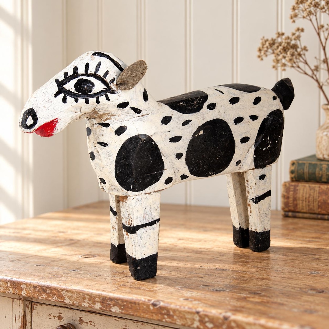 Vintage Hand Carved Wood Cow Statue Mexican Folk Art Sculpture - Etsy