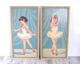 Vintage Paint By Number Pair - Ballerinas - Framed