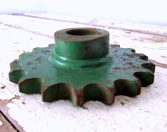 Vintage Green Industrial Iron Drive Gear Sprocket