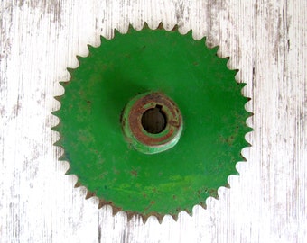 Vintage Green Industrial Iron Gear Wheel