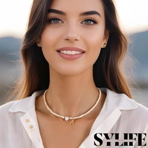 Collar de cuentas con inicial personalizado - Gargantilla con letras personalizadas A-Z - Bonito regalo con dije de corazón
