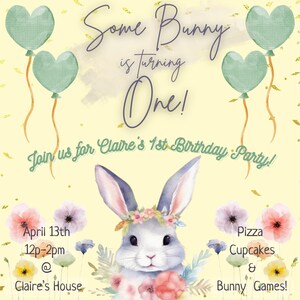 Bunny 1st Birthday Invitation: Editable Template (5.5x5.5 inch)