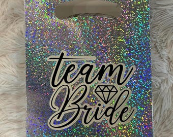 Team Bride Favor Bags – Holographic Bachelorette Party Bags, Bridesmaid Gifts, Set of Bridal Party & Bachelorette Favors