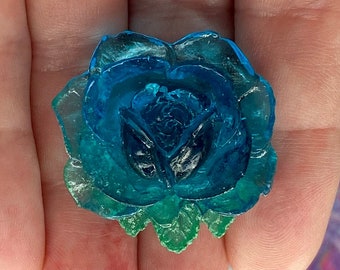 One Handmade Blue Rose Magnet Resin and Ceramic