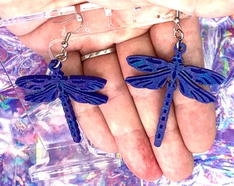 Handmade Dragonfly Dangle Earrings Royal Blue