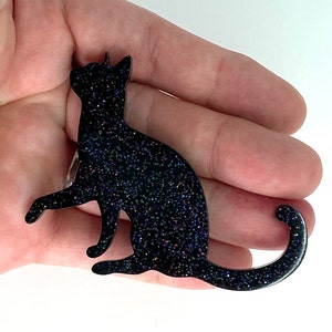 手作り猫マグネット ホログラフィック ブラック