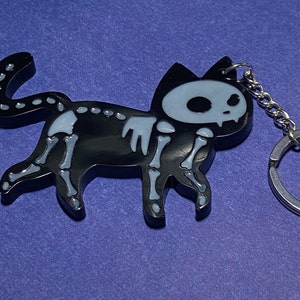 Skeleton Cat Keychain Halloween Kitty