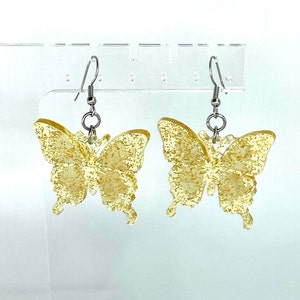 Handmade Butterfly Dangle Earrings Holographic Yellow Gold