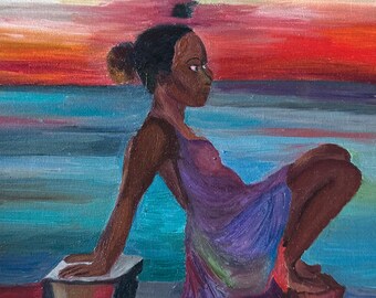 Original Acrylic Painting of Black Woman | Contemporary Figurative Art (24x30cm)