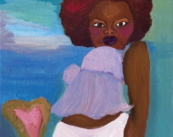 Bold Afro Woman Portrait | Colorful Paradise Scene (24x30cm)