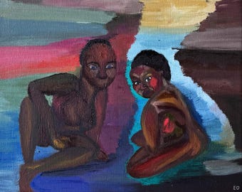 Original Oil Painting | Expressionist | Black Women | Nude Portrait, Colorful Abstract