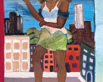 Original Oil Painting | Black Woman in the City | Contemporary Figurative Art | Urban Portrait
