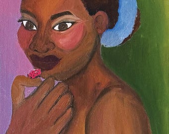 Original Oil Painting | Contemporary Black Woman Art | Colourful African Art | 24 x 30 cm