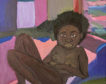Original Oil Painting | Expressionist | Black Women | Nude Portrait, Colorful Abstract