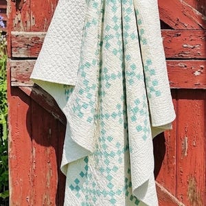 Vintage 1920s Double Nine Patch Cutter Quilt | Hand Pieced & Finely Hand Quilted | 78” x 90”