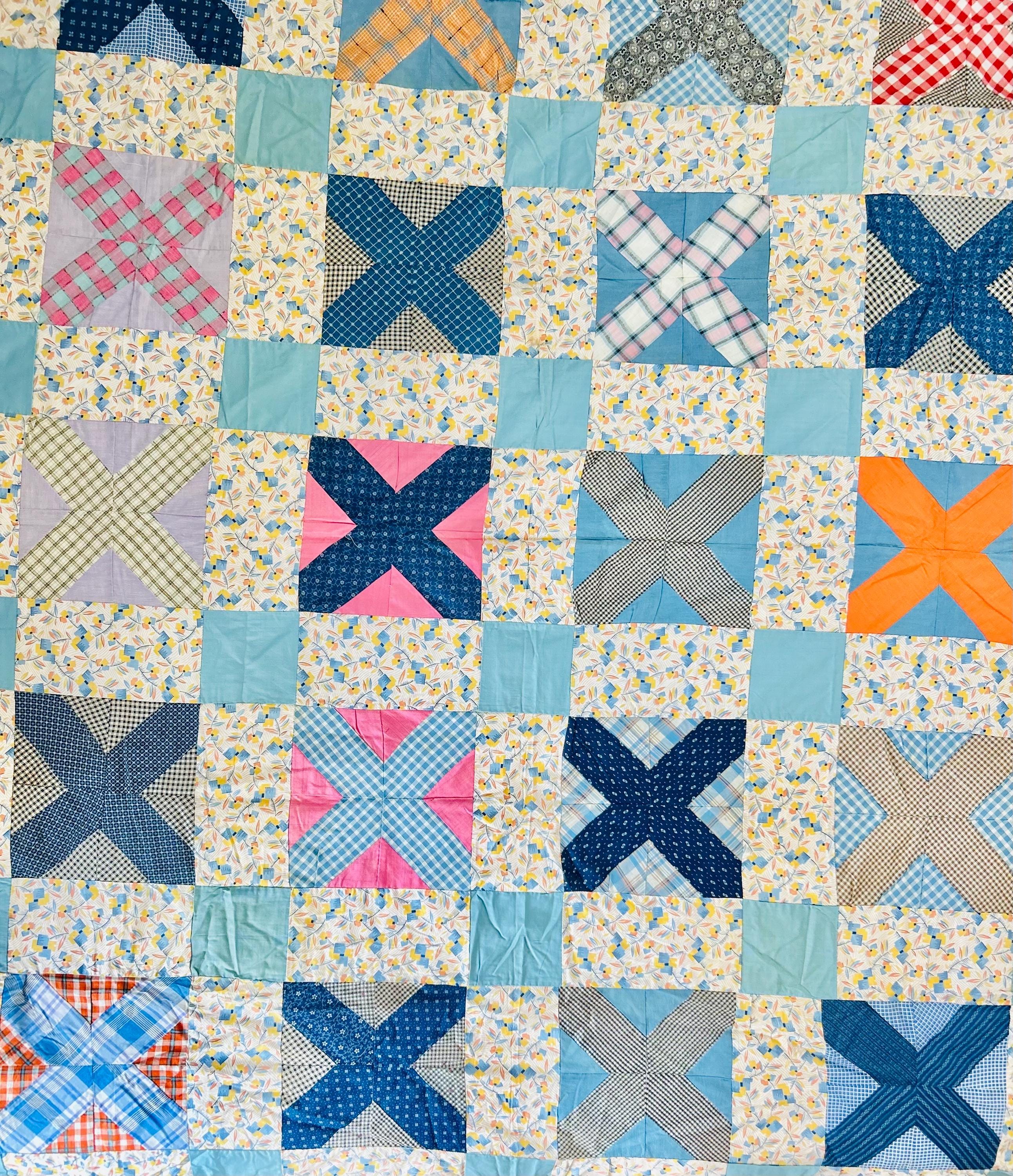 アンティーク　キルト　キルトトップ　ビンテージ　ハンドメイド クロスロード ヴィンテージ キルトトップ、1940年代頃