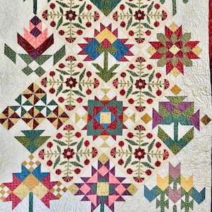 Pinwheel Trees and Nine-Patch Quilt, circa 2000-2005, handmade quilt, long-arm quilted; vintage quilt, cottagecore; 77&quot; by 94&quot;