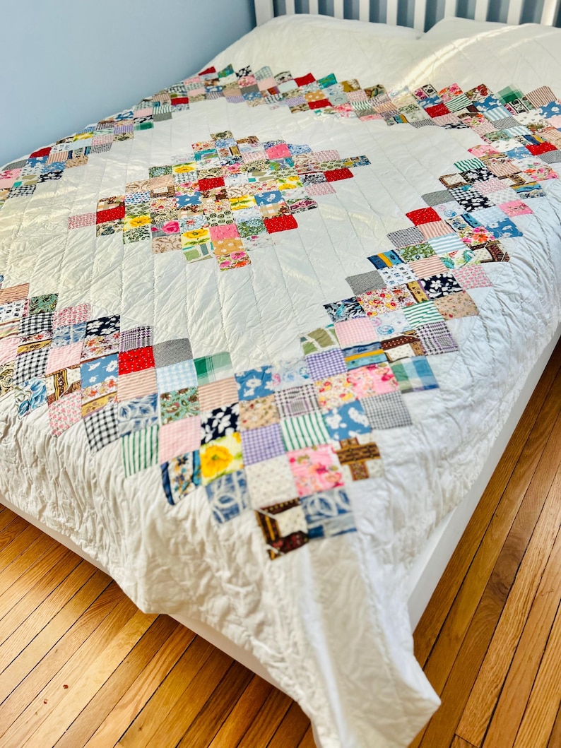 Vintage Boston Commons Quilt, Circa 1950-1960s; Hand-quilted; 73