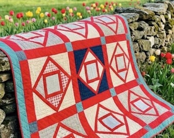 Vintage Diamond in a Square Quilt: 1940s; Hand-quilted (77x79 inches)