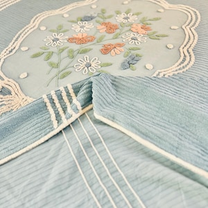 Blue Flower Chenille Bedspread; Circa 1950s-1960s; vintage chenille; vintage bedspread; MCM bedspread; cottagecore