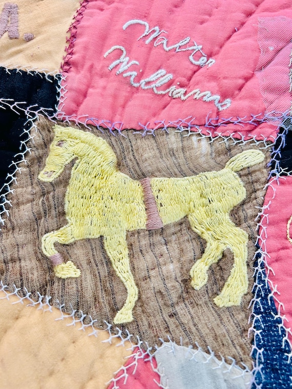 Antique Western Crazy Quilt – Embroidered Names, Dates 1893-1917, 63" x 75"