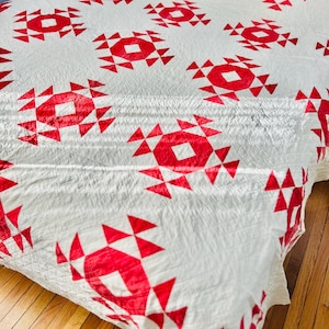 Crown of Thorns Antique Quilt, circa 1910-1920s, handmade quilt, hand quilted; vintage quilt; cottagecore; 79&quot; by 80&quot;