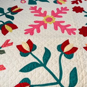 Zeer zeldzame albumquilt met ingewikkeld quiltwerk; Circa 1920-1930; Antieke quilt; Vintage quilt; 77 x 90 inch